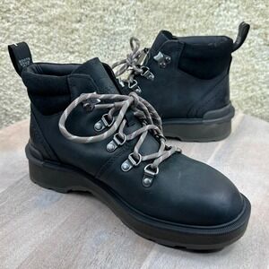 SOREL Hi-Line™ Womens Size 7.5 Hiker Boot Black Leather Lace Up Lug Boots New